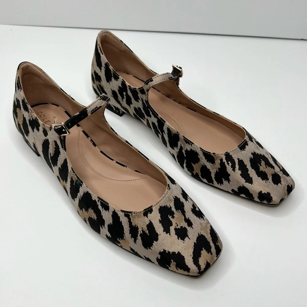 Cole Haan Bridge Mary Jane Ballet Flat Animal Print Tan Black Size 9.5